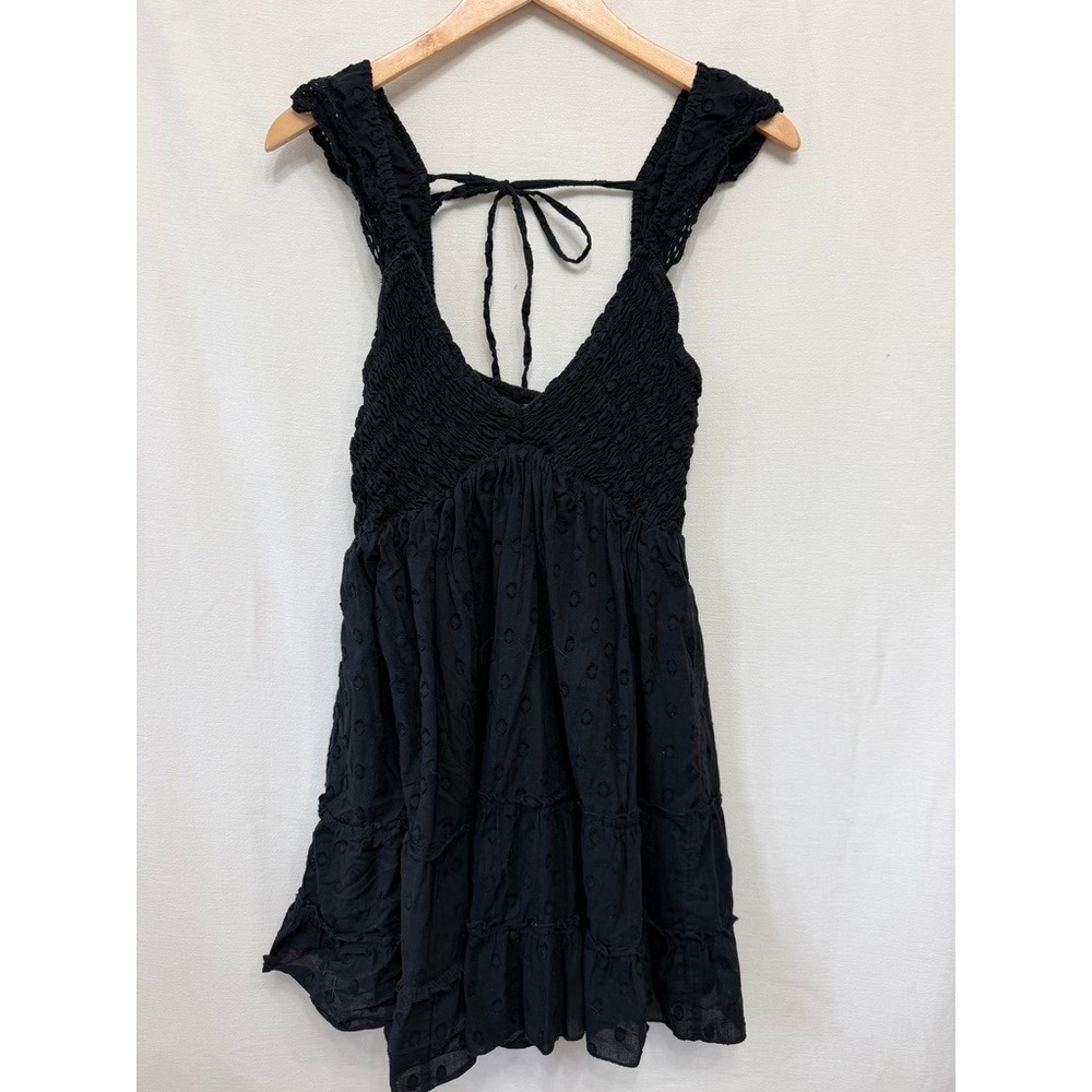 Urban Outfitters Black Eyelet Smocked Mini Dress Women Medium Boho Cottagecore